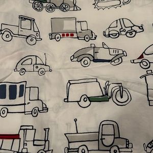Pottery Barn crib sheet construction vehicles